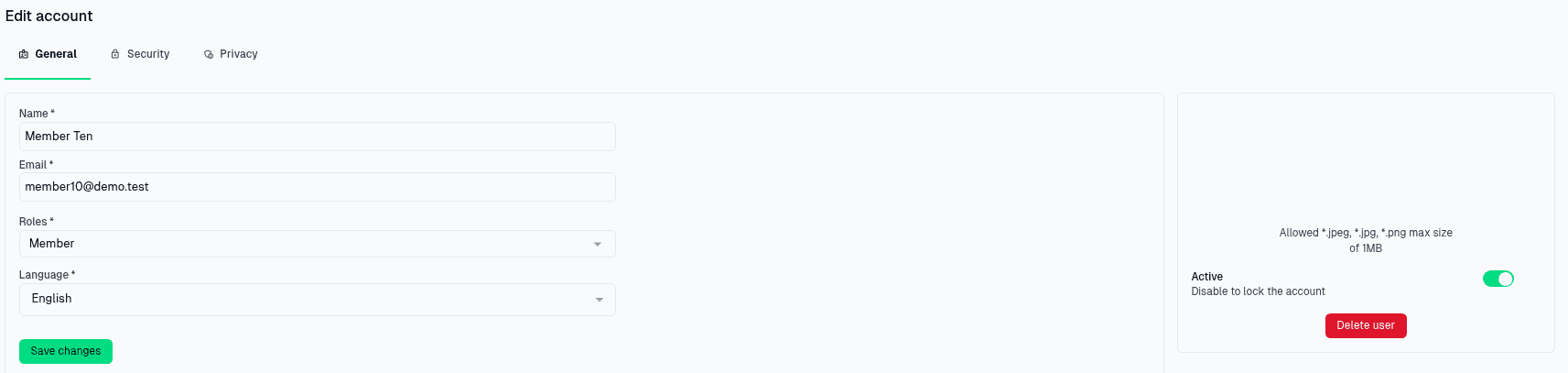 Edit account general settings
