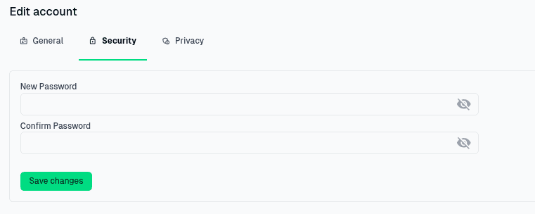 Edit account password settings