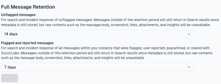 Full Message Retention settings