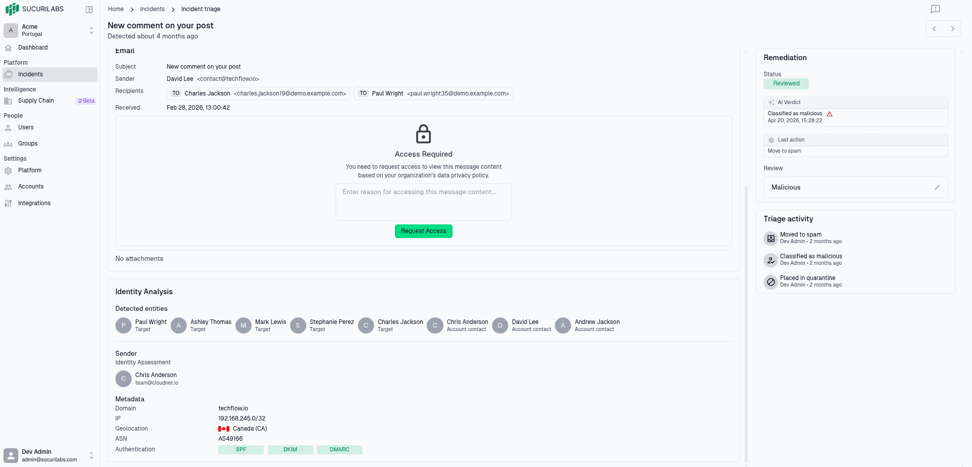 Incident triage page