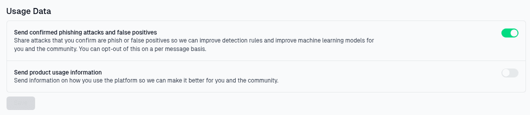 Usage Data settings