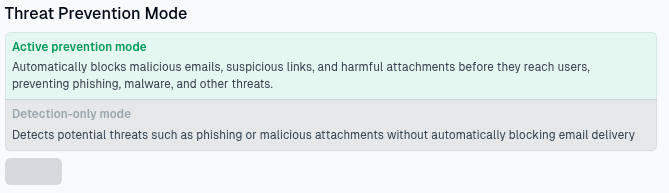 Threat Prevention Mode settings