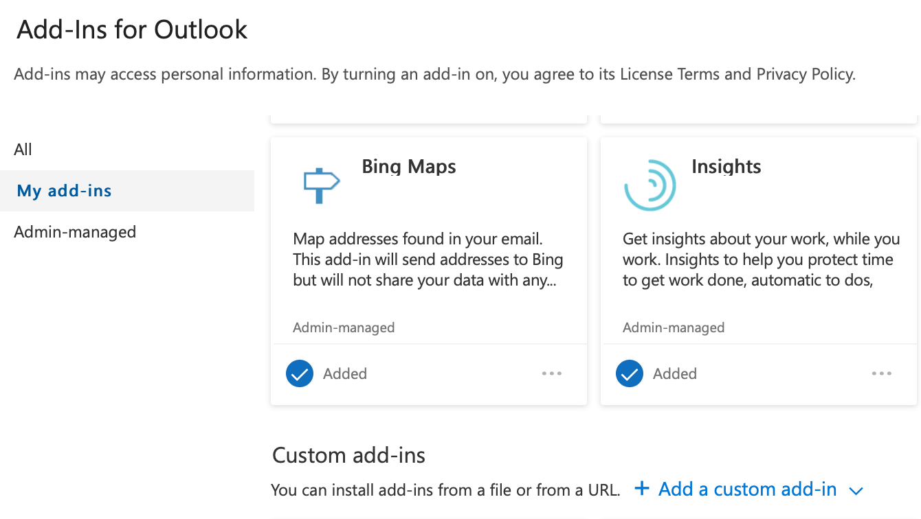 My Add-ins in Outlook