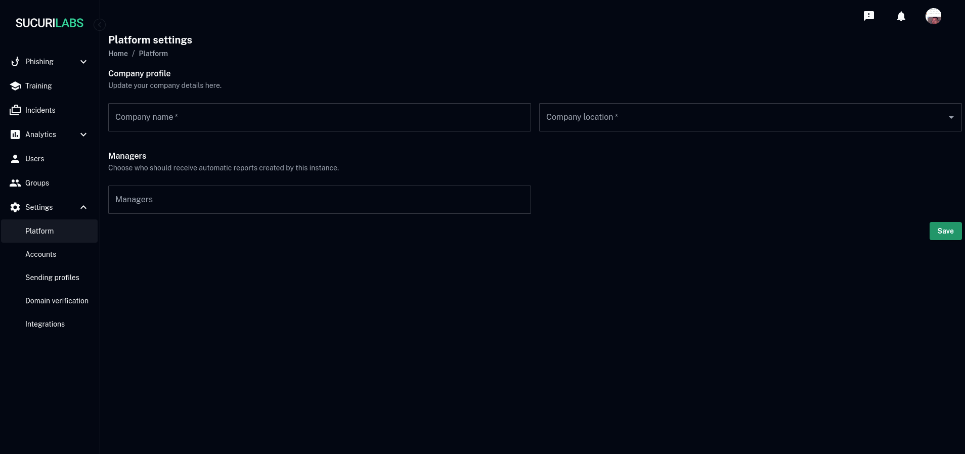 Platform Settings Page