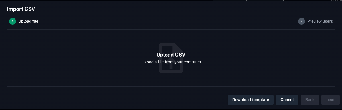 Upload CSV modal